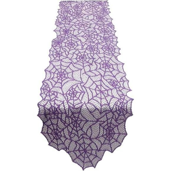 Halloween spider web lace table runner purple spooky party decoration dining roo - Picture 1 of 6